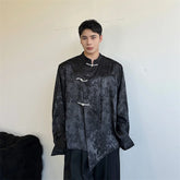 Hearujoy Korea Fashion Vintage Spring Men's Print Chinese Style Long Sleeve Shirts Male Cardigan Stand Collar Dress Shirts